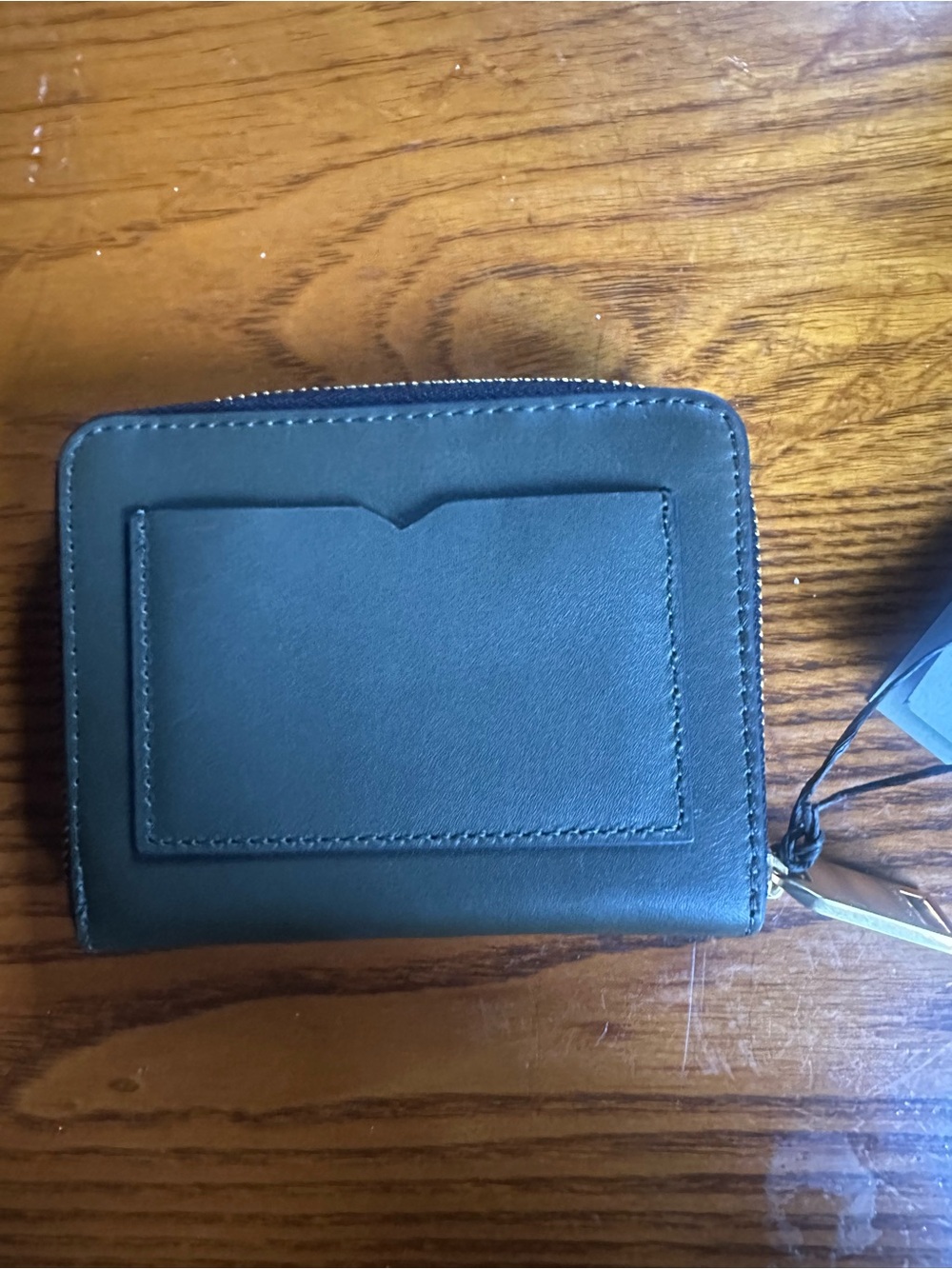 AllSaints Olive Leather Zip Wallet with Gold Zip - Picture 4 of 5